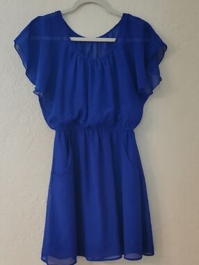 Delirious Royal Blue Flutter Sleeve Mini Dress